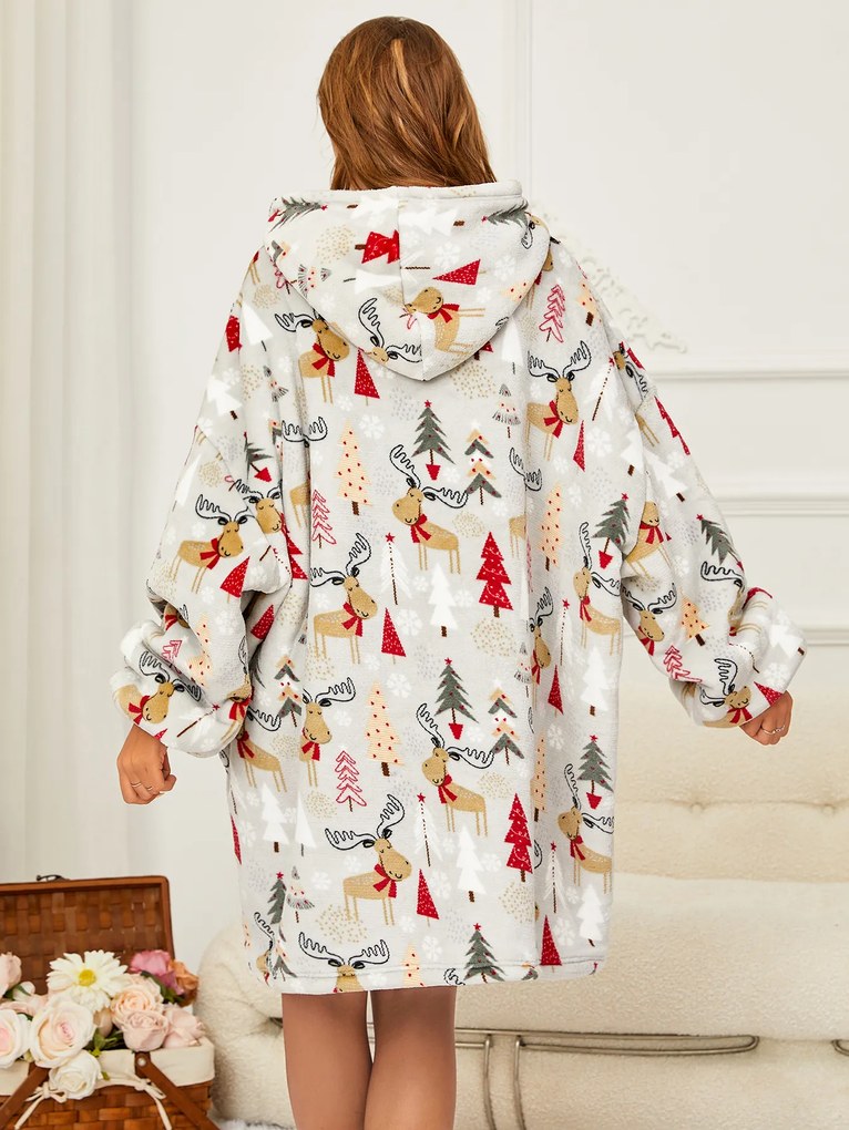 Baránková mikinová deka s rukávmi a kapucňou YULE HUG svetlosivá