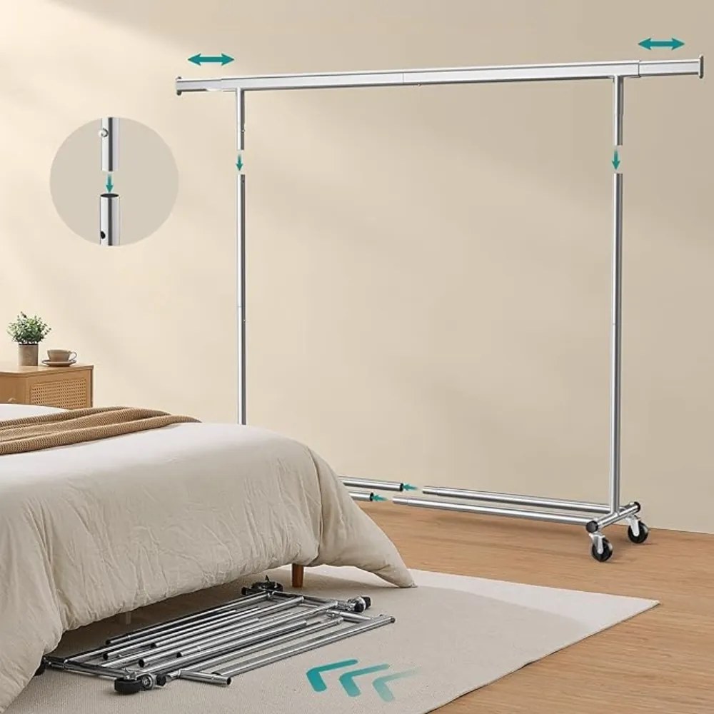 Stojan na oblečenie DOLLY na kolieskach, max. 150 kg, 45x160-200x161,5cm, strieborná SongmicsHome