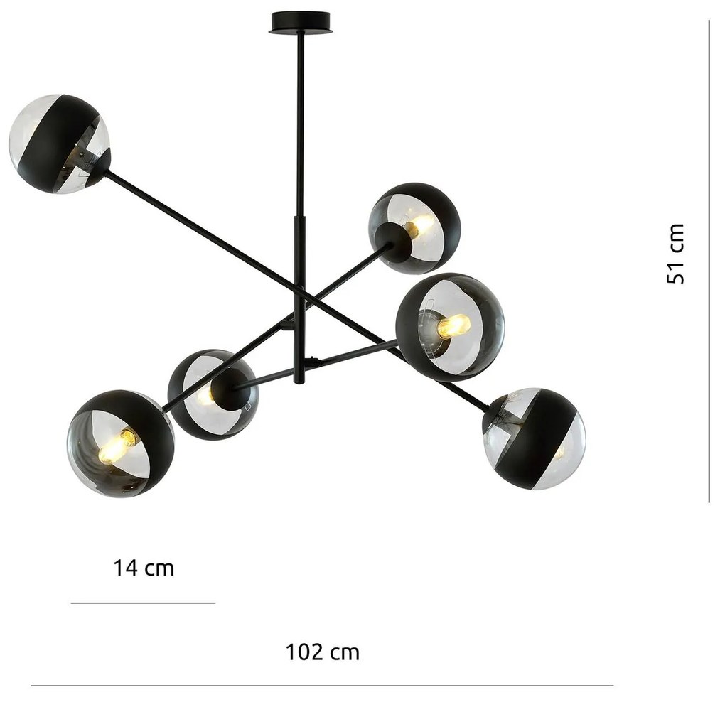 Stropné svietidlo Linear, čierna/číra, 6-plameňové