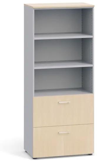 Kancelárska skriňa PRIMO so zásuvkami na závesné zložky, 1781 x 800 x 420 mm, sivá / breza