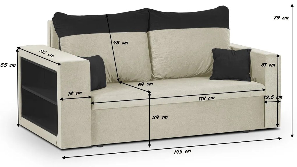 Pohovka pre 2 osoby s funkciou spania PAVEL Tmavošedá/svetlošedá