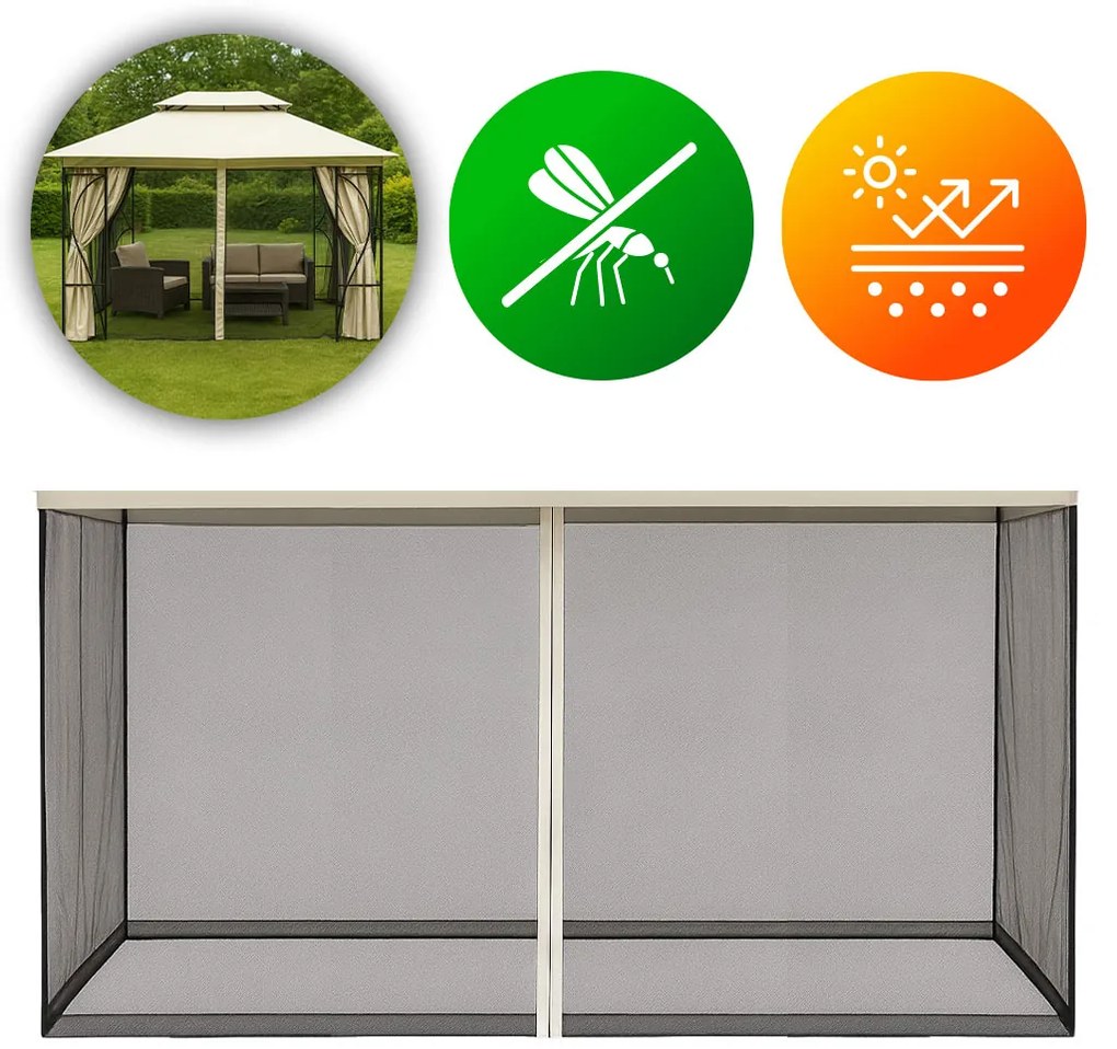 Moskytiéra do záhradného pavilónu 3x4 m s oknami a zipsami, MultiGarden