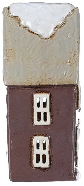 Vianočná dekorácia Zimný domček s komínom, keramika, tm. fialová