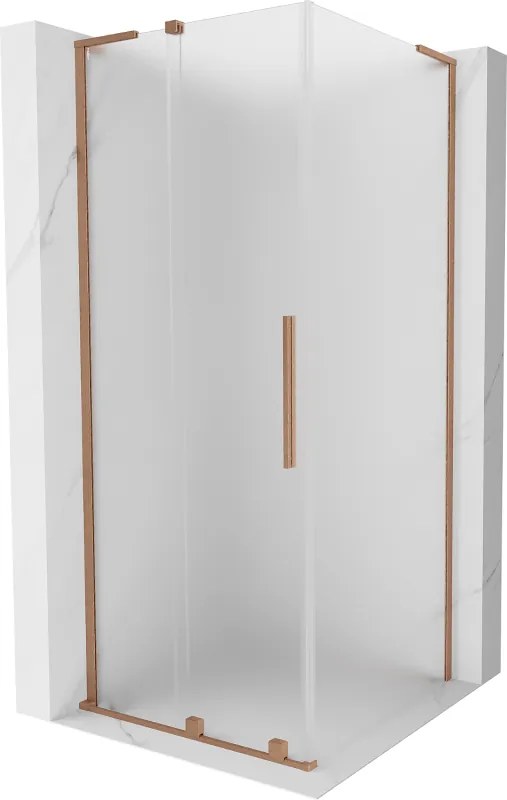 Mexen Velar L, sprchový kút s posuvnými dverami 90 x 90 cm, 8mm sklo námraza, medená matná, 871-090-090-33-65