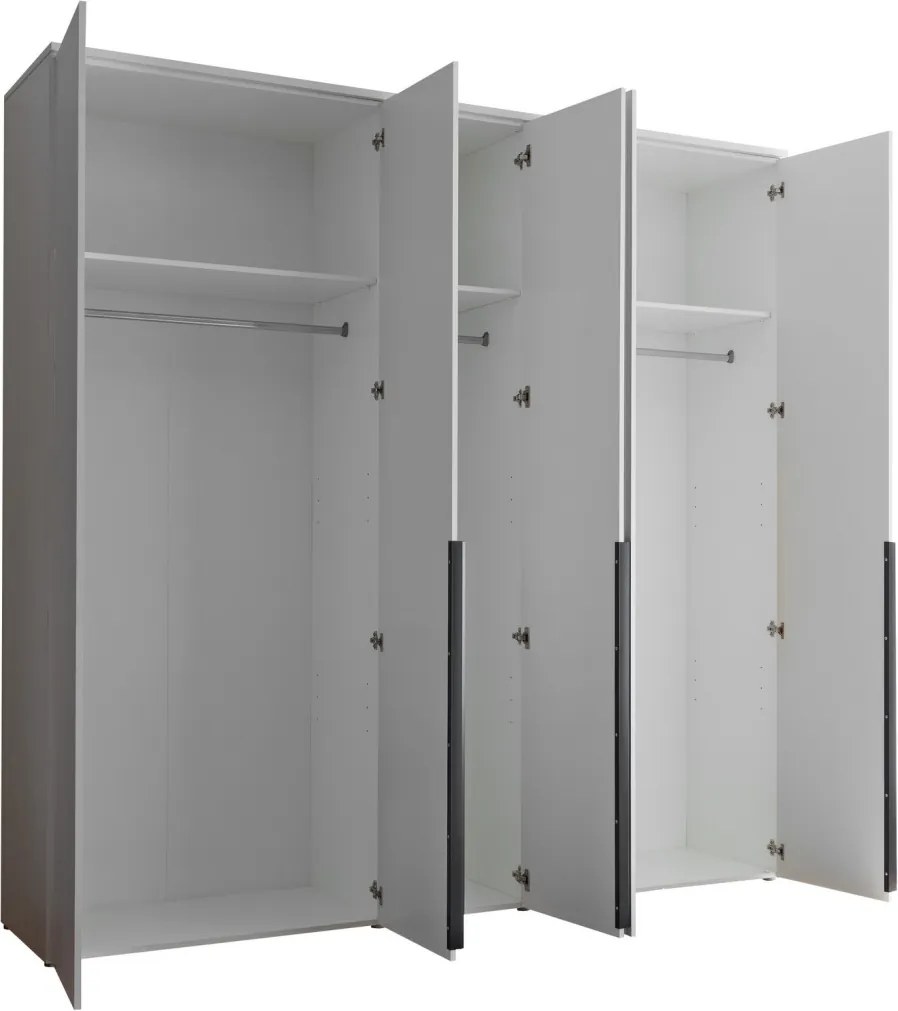 Šatníková skriňa so zrkadlom Kevo, 225 cm, biela