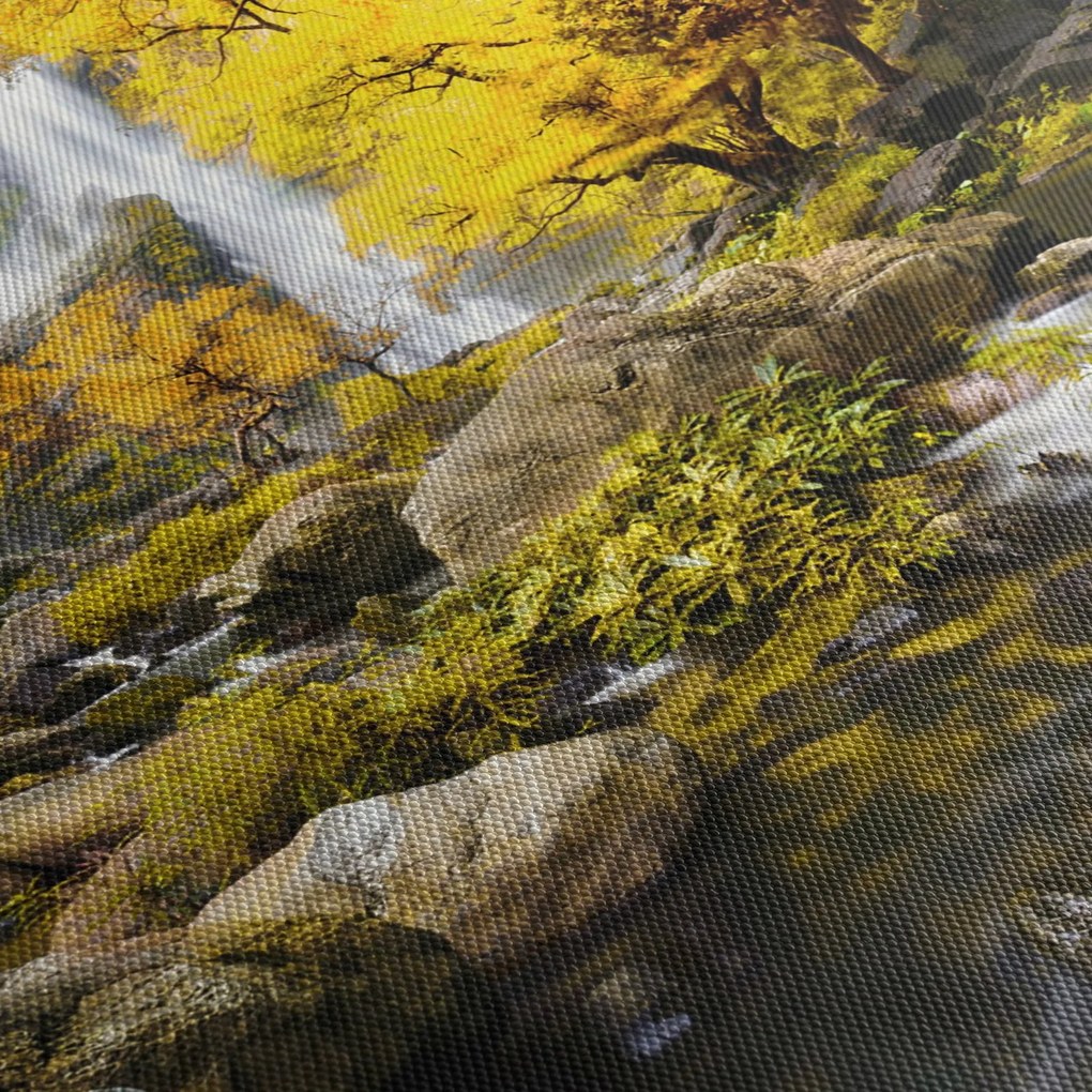 Obraz - Vodopády v jesennej krajine, žlté (90x60 cm)