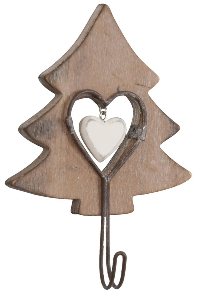 Nástenný drevený háčik Stromček so srdiečkom - 10 * 4 * 13 cm