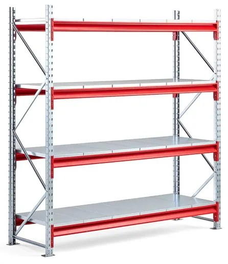 Skladový regál TOUGH, základná sekcia, 2000x1900x600 mm, 4 oceľové police