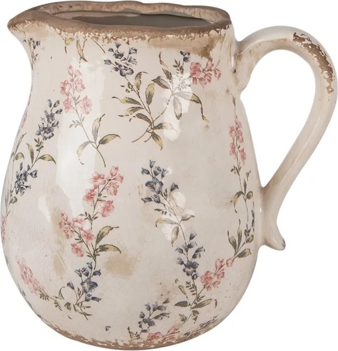 Béžový keramický dekoratívny džbán s lúčnymi kvetmi Monnia L - 21*16*20 cm