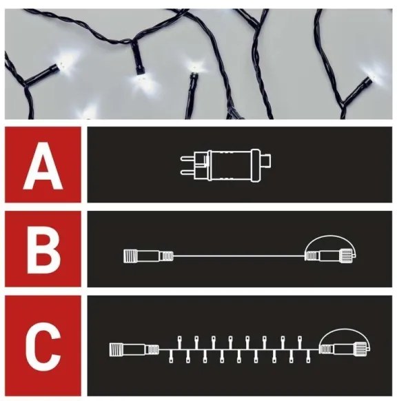 LED vianočný vonkajší svetelný reťazec 100×LED/15 m IP44 studená biela