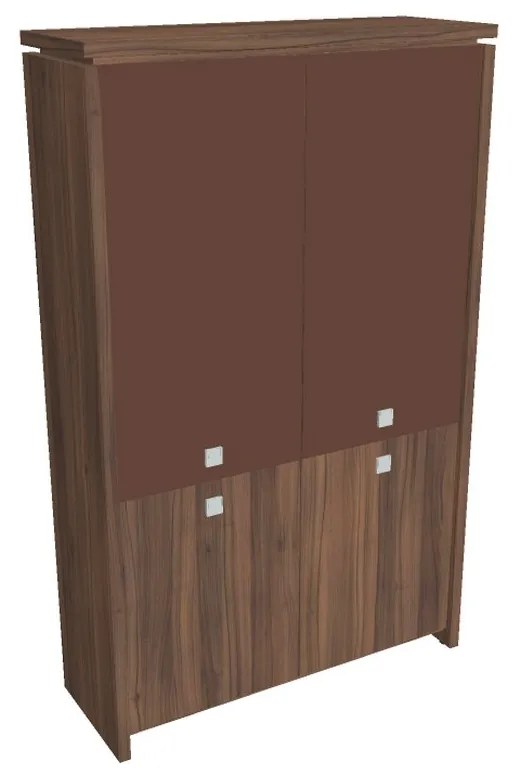 Vysoká skriňa Verno 128 x 46 x 210 cm, kombinované dvere, orech / hnedá