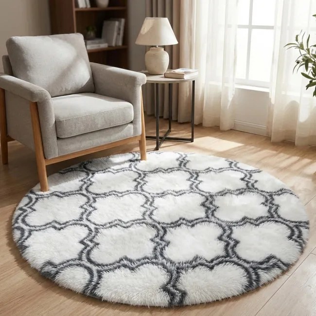 Protišmykový koberec DECOR biely / sivý 1 kruh