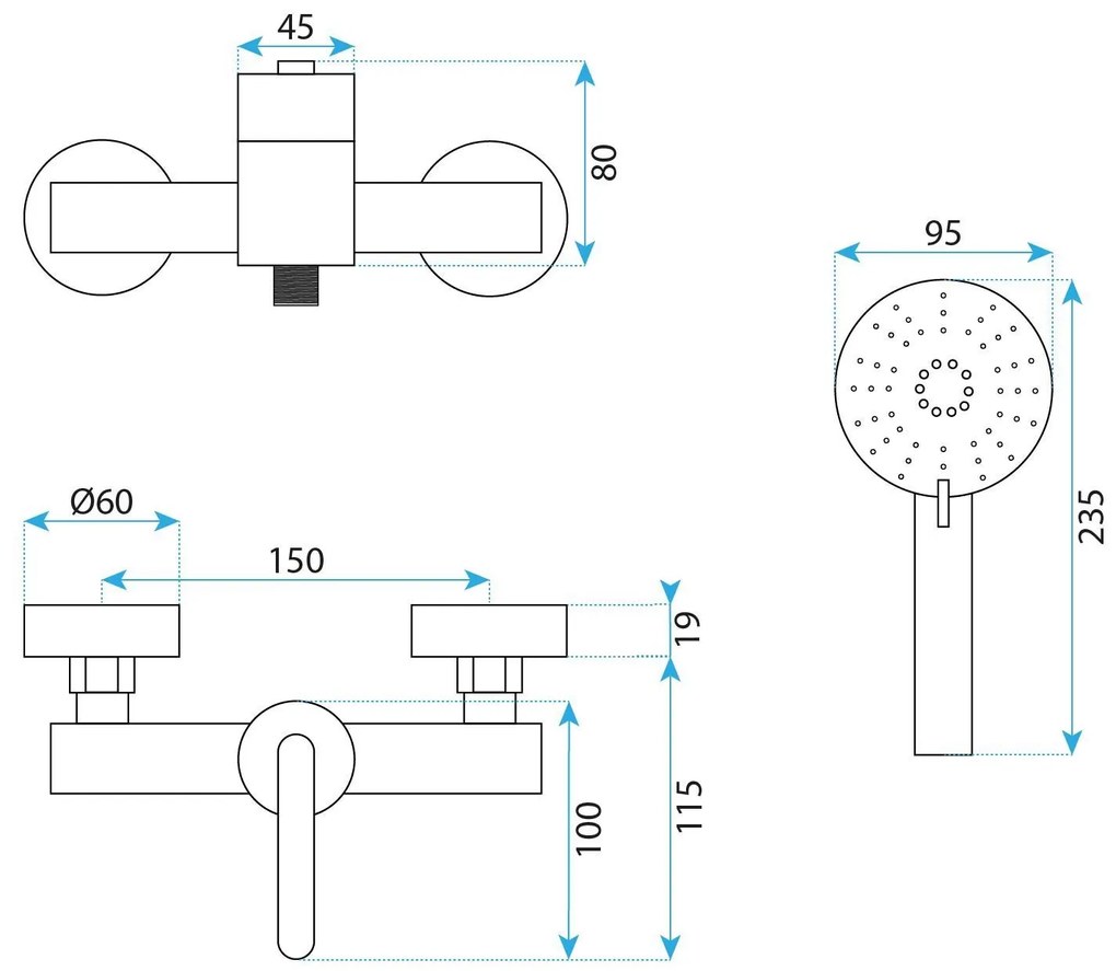 Rea Ontario, sprchová batéria s ručnou bodovou sprchovou súpravou, medená matná, REA-B0974