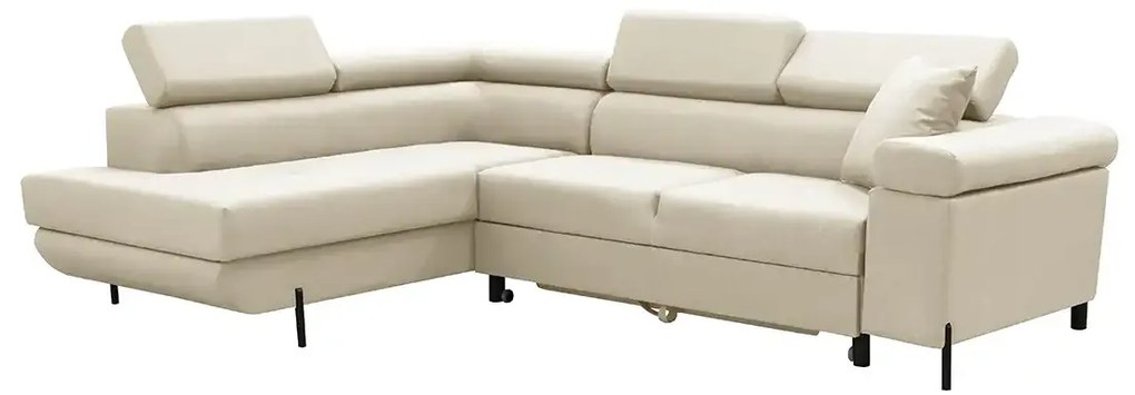 Rohová sedacia súprava s funkciou spania, vlnité pružiny, EDIS, ľavá Krémový