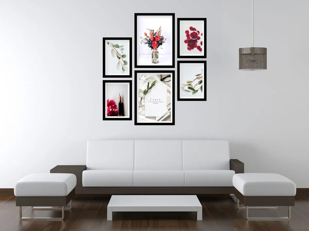 Gario Sada plagátov Farebná kompozícia - 6 dielna Farba rámu: Zlatá, Rozmery: 85 x 92 cm