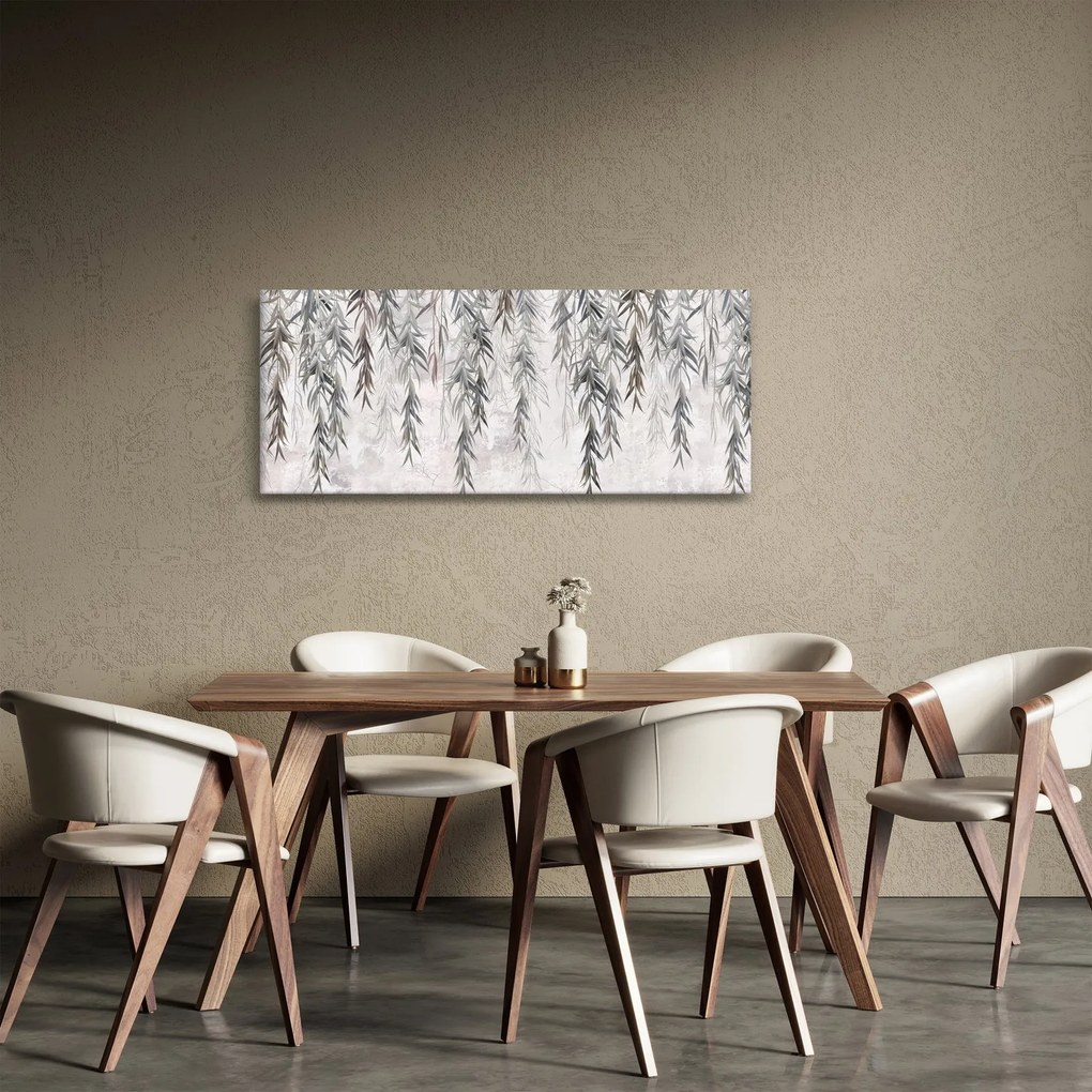 Obraz - Vŕbové vetvičky v šedej omietke (120x50 cm)