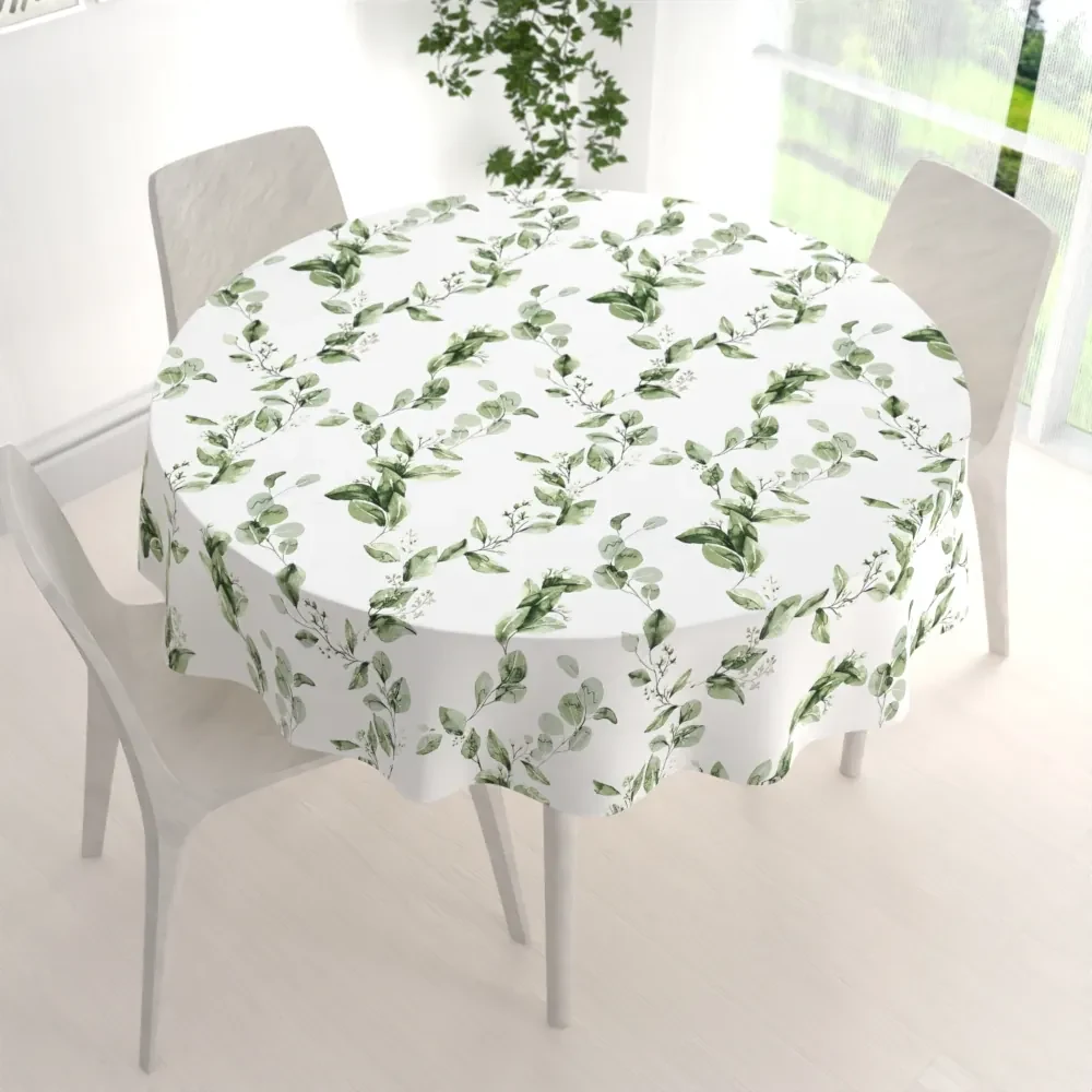 Biante Bavlnený okrúhly obrus Sandra SA-422 Zelené listy na bielom Ø 140 cm