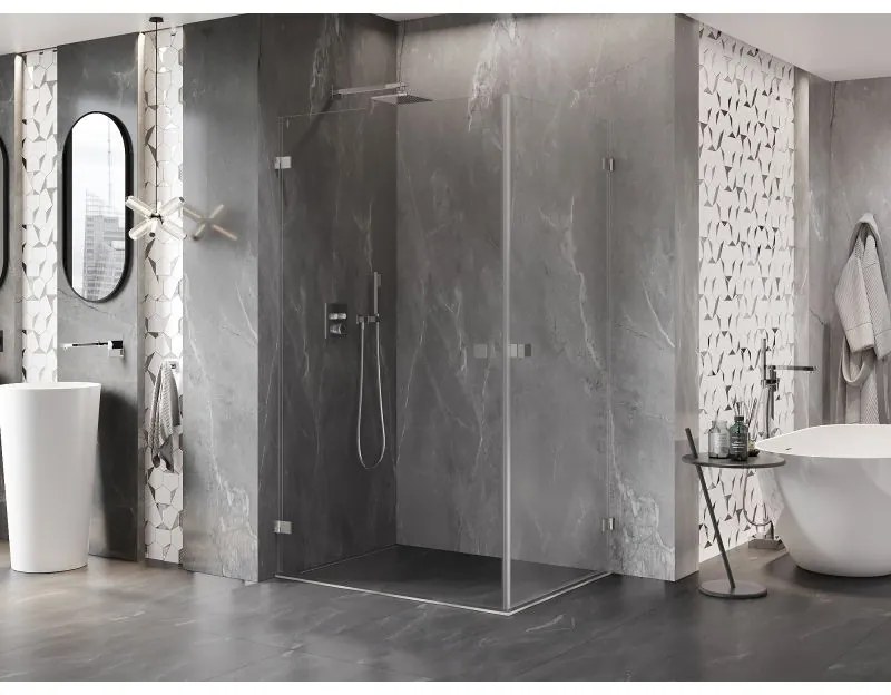 Mexen Lunar-B Duo výklopný sprchový kút 95 x 70 cm, číre sklo, brúsená oceľ, 832-095L-070P-97-00