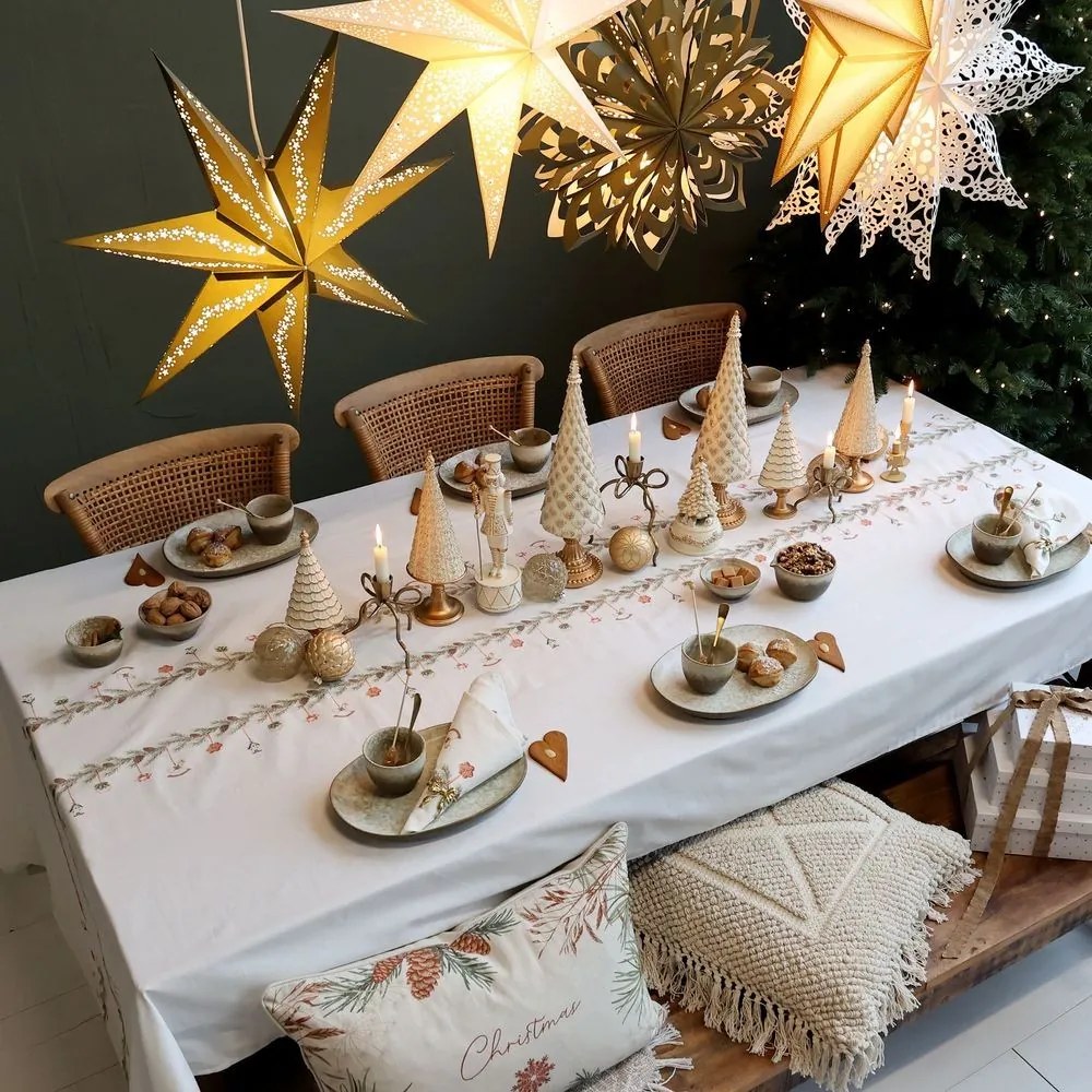 Krémový bavlnený obrus s girlandou Aix Christmas - 140*240 cm