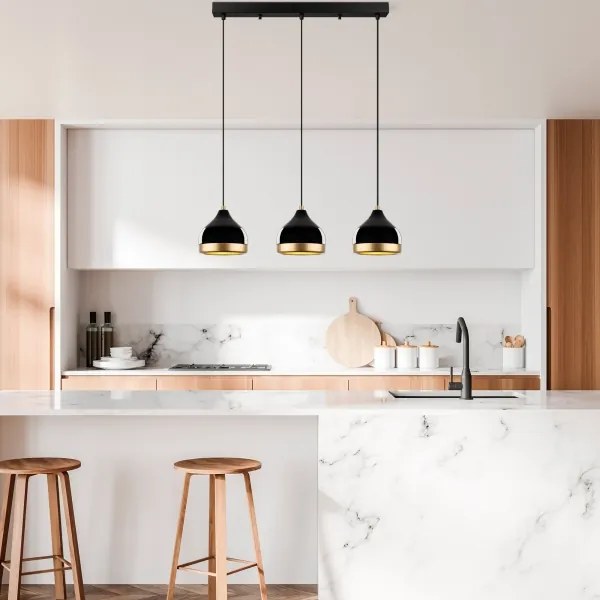 Závesné svietidlo na lanku YILDO 3xE27/40W/230V čierna/zlatá