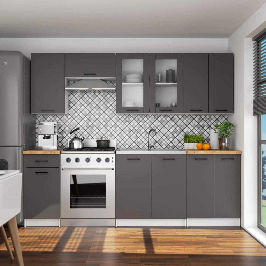 Závesná kuchynská skrinka OLIVIE W 80x72 cm matná biela/matná grafitovo šedá