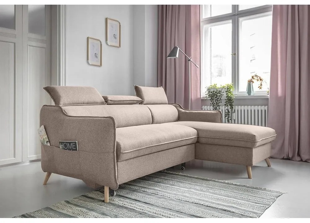 Béžová rozkladacia rohová pohovka (pravý roh) Sweet Harmony – Miuform