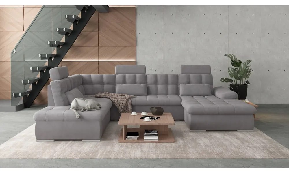 Sivá rozkladacia/s úložným priestorom rohová pohovka (ľavý roh/do "U") Merkur – Ropez