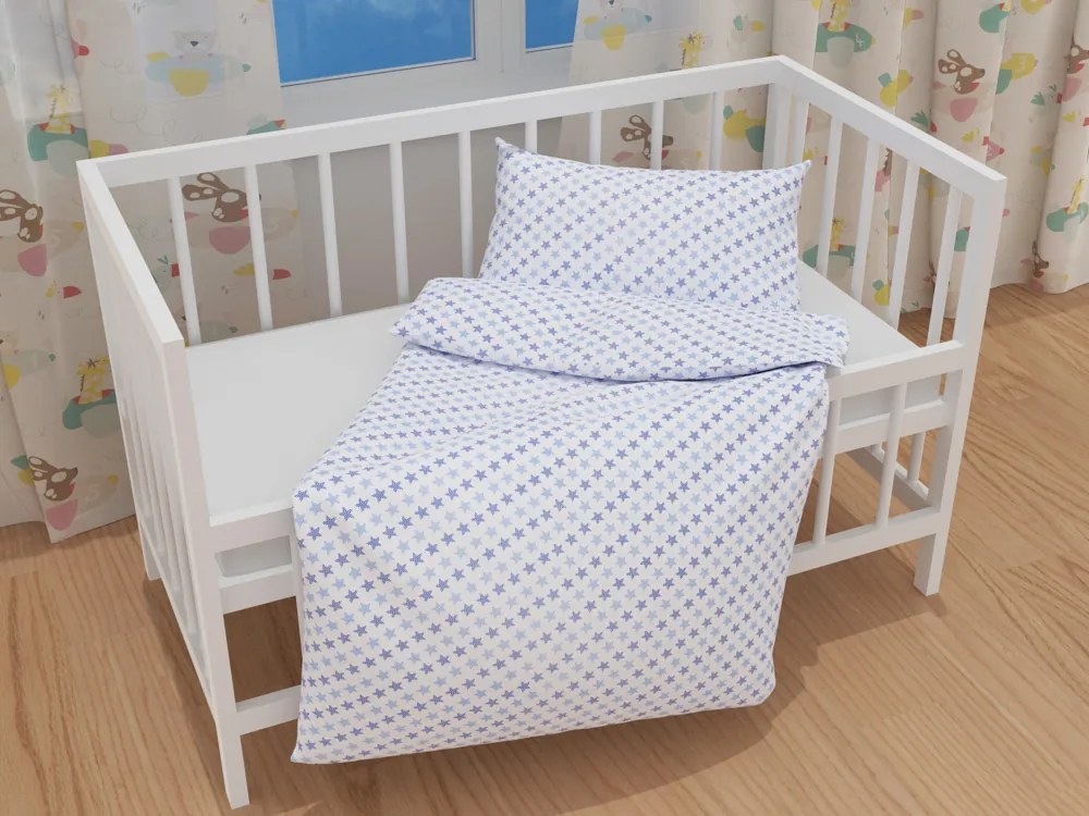 Biante Detské bavlnené posteľné obliečky do postieľky Sandra SA-266 Modré hviezdičky na bielom Do postieľky 90x140 a 40x60 cm