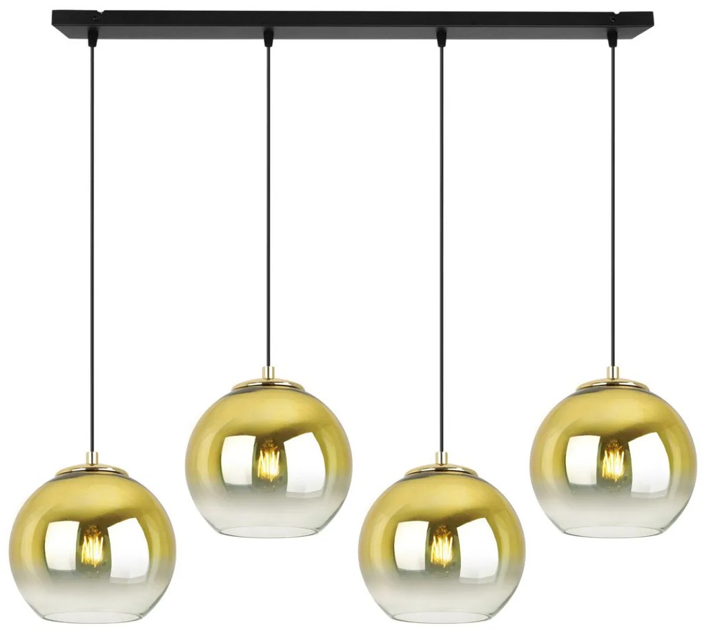Závesné svietidlo Bergen Gold, 4x zlaté/transparentné sklenené tienidlo (fi 15cm)