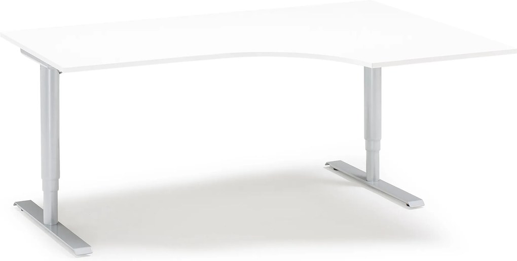 Výškovo nastaviteľný stôl Adeptus, pravý, 2000x1200 mm, biely lam./čierna
