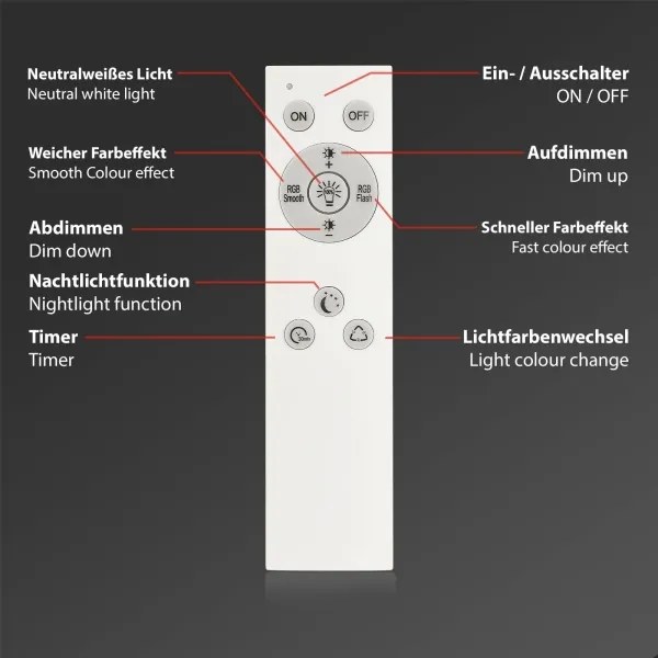 Briloner 7494016-LED RGBW stmievateľné stropné svietidlo SMART LED/22W/230V 4000K s diaľkovým ovládaním Wi‑Fi Tuya