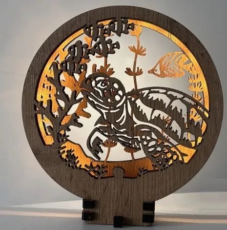 Drevená lampička na nočný stolík Korytnačka