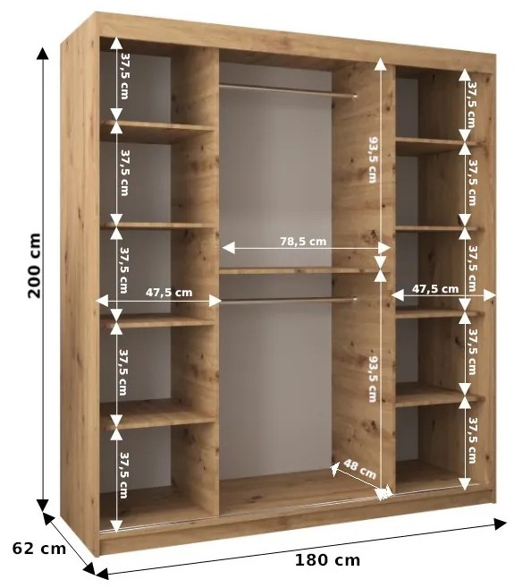 Šatníková skriňa 180 cm Toki 2 (Biela matná + Čierna matná). Vlastná spoľahlivá doprava až k Vám domov. 1065000