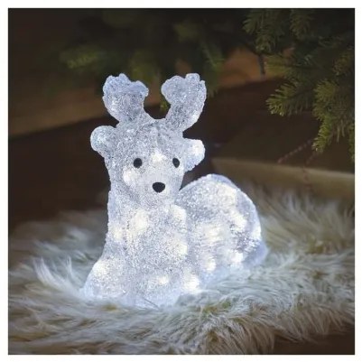LED vianočný jelínek Dery s časovačom 27 cm studená biela