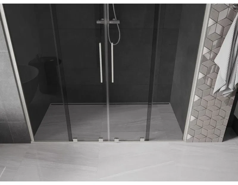 Mexen Velar Duo, posuvné sprchové dvere do otvoru 180 cm, 8mm šedé sklo, brúsená oceľ, 871-180-000-42-97