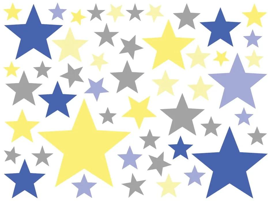 Sada 50 nástenných samolepiek Ambiance Stars Blue and Yellow