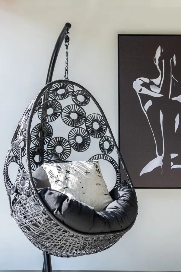 Čierne závesné ratanové kreslo Bule Black - 113*103*197 cm