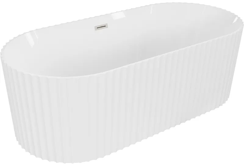 Mexen Paola, voľne stojaca vaňa, drážkovaná, 170 x 80 cm, biela lesklá, brúsená oceľ, 52721708000-97