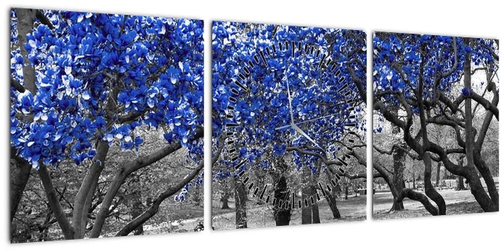 Obrázok - Modré stromy, Central Park, New York (s hodinami) (90x30 cm)