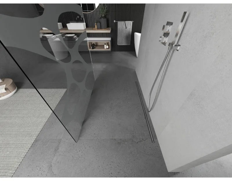 Mexen Kioto, priechodná sprchová zástena 110 x 200 cm, 8mm sklo číre/biely vzor, 2x chrómová stabilizačná rozpera, 800-110-002-01-97