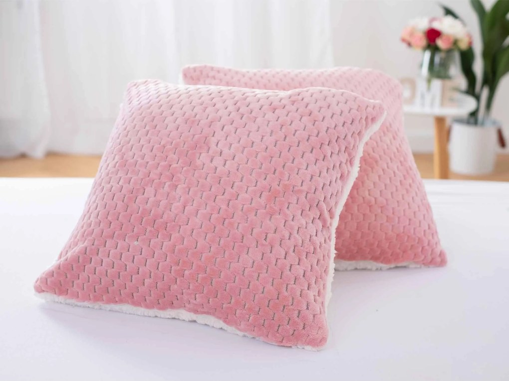 Baránková obliečka na vankúš mikroplyš 45 × 45 cm - Laura ružová (2 ks)