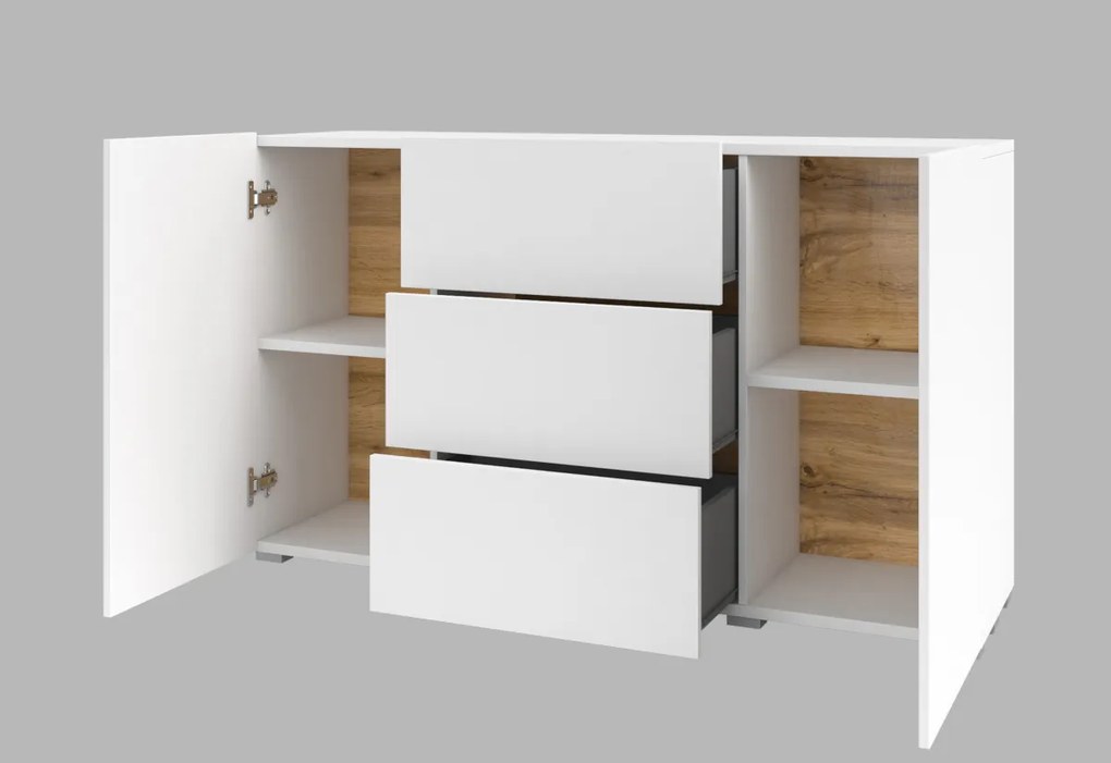 Komoda AVANA 2D3S, 140x63x35, biela/wotan dub