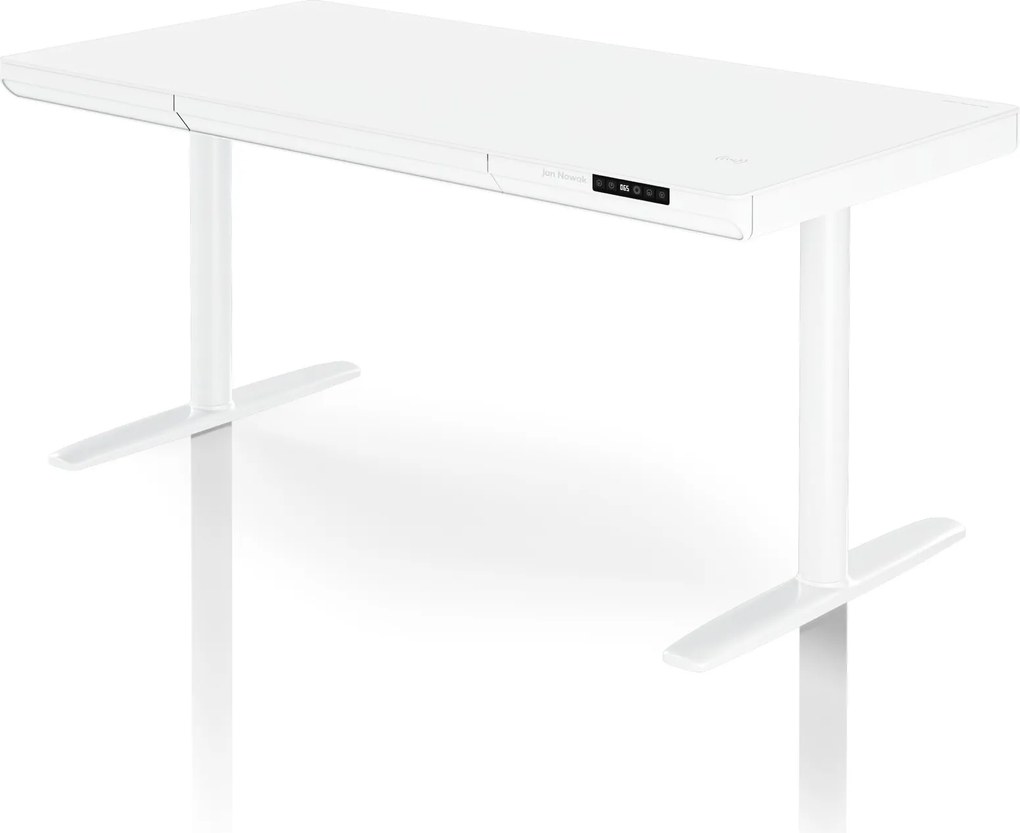 Elektrický písací stôl sit-stand so zásuvkou a bezdrôtovou nabíjačkou Qi biely, 1400 mm: ELLIS