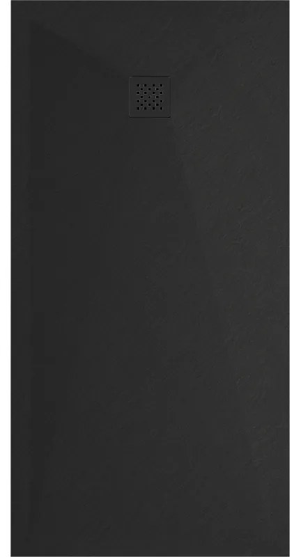 Mexen Stone+, obdĺžniková vanička z minerálneho kompozitu 160 x 90 cm, čierna, čierna krytka, 44709016-B