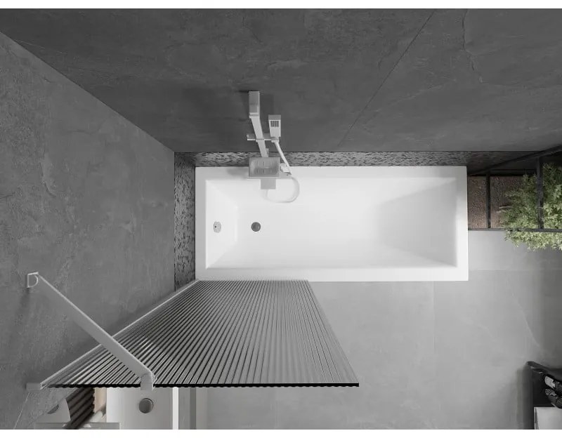 Mexen Next, vaňová zástena 1-krídlová 70 x 150 cm, fixné krídlo, 6 mm sklo s pruhmi, biely profil, 895-070-000-00-09-20
