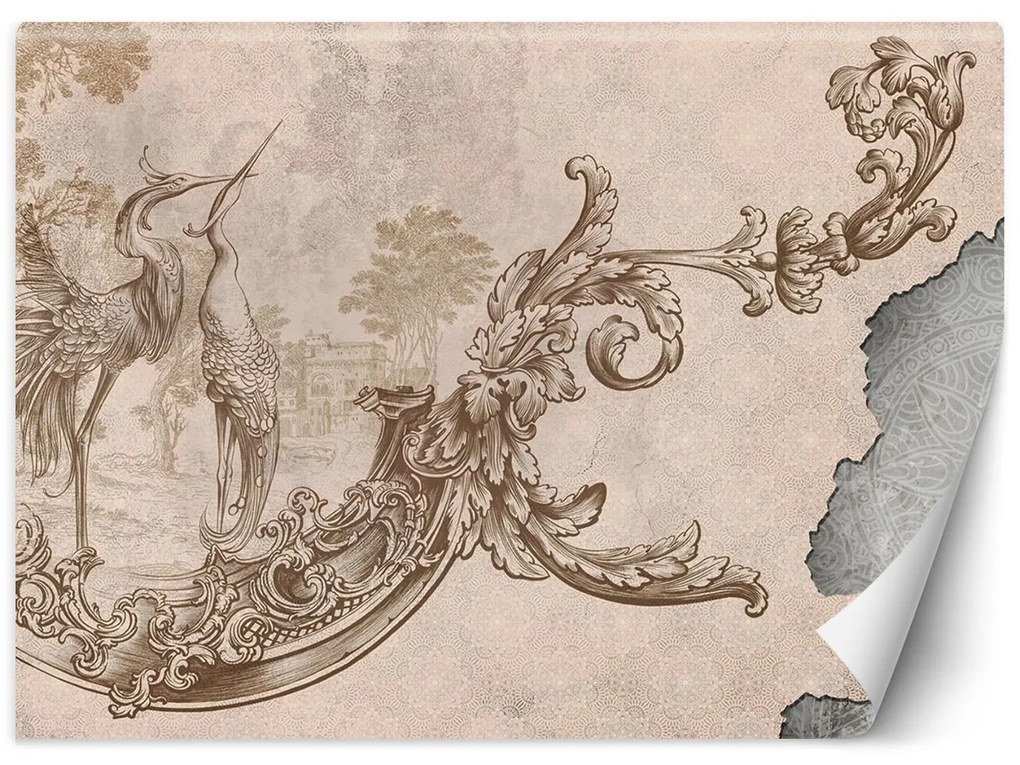 Gario Fototapeta Divoké vtáky a listy na freske Materiál: Vliesová, Rozmery: 450 x 315 cm