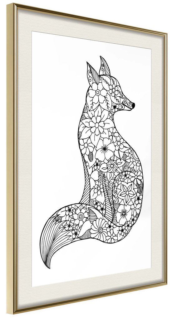 Artgeist Plagát - Flower Fox [Poster] Veľkosť: 20x30, Verzia: Čierny rám s passe-partout