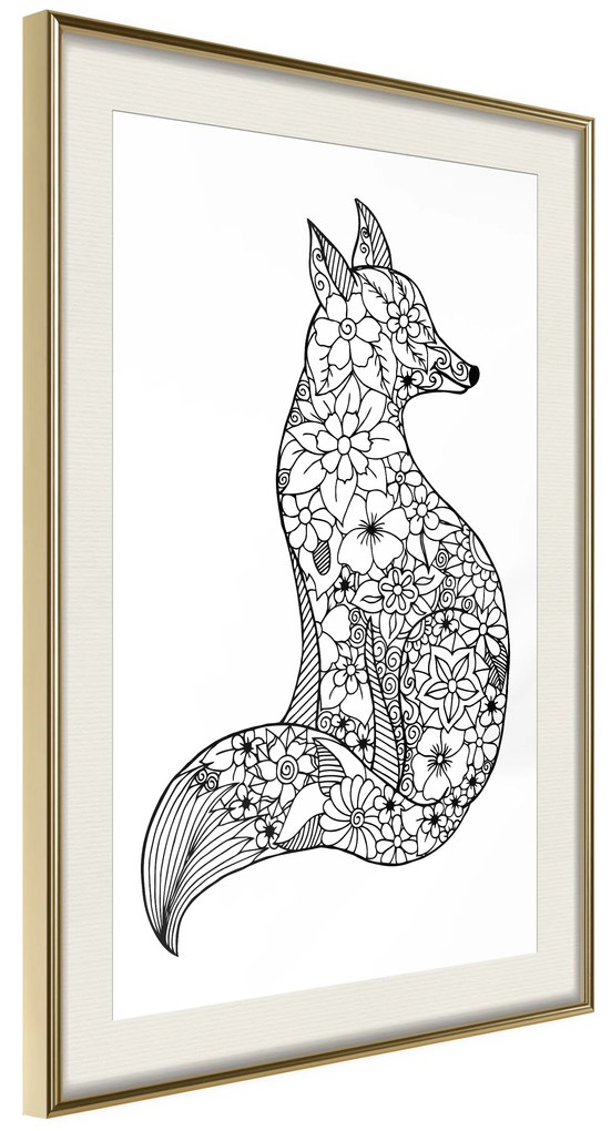 Artgeist Plagát - Flower Fox [Poster] Veľkosť: 40x60, Verzia: Zlatý rám s passe-partout