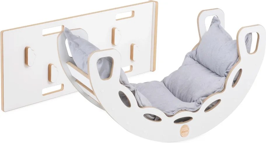Multifunkčná detská súprava 4v1 – hojdačka, šmykľavka a vankúš svetlosivá