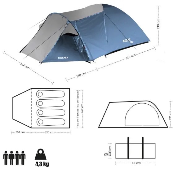 Turistický stan NILS Camp Trekker NC6012 modro-sivý